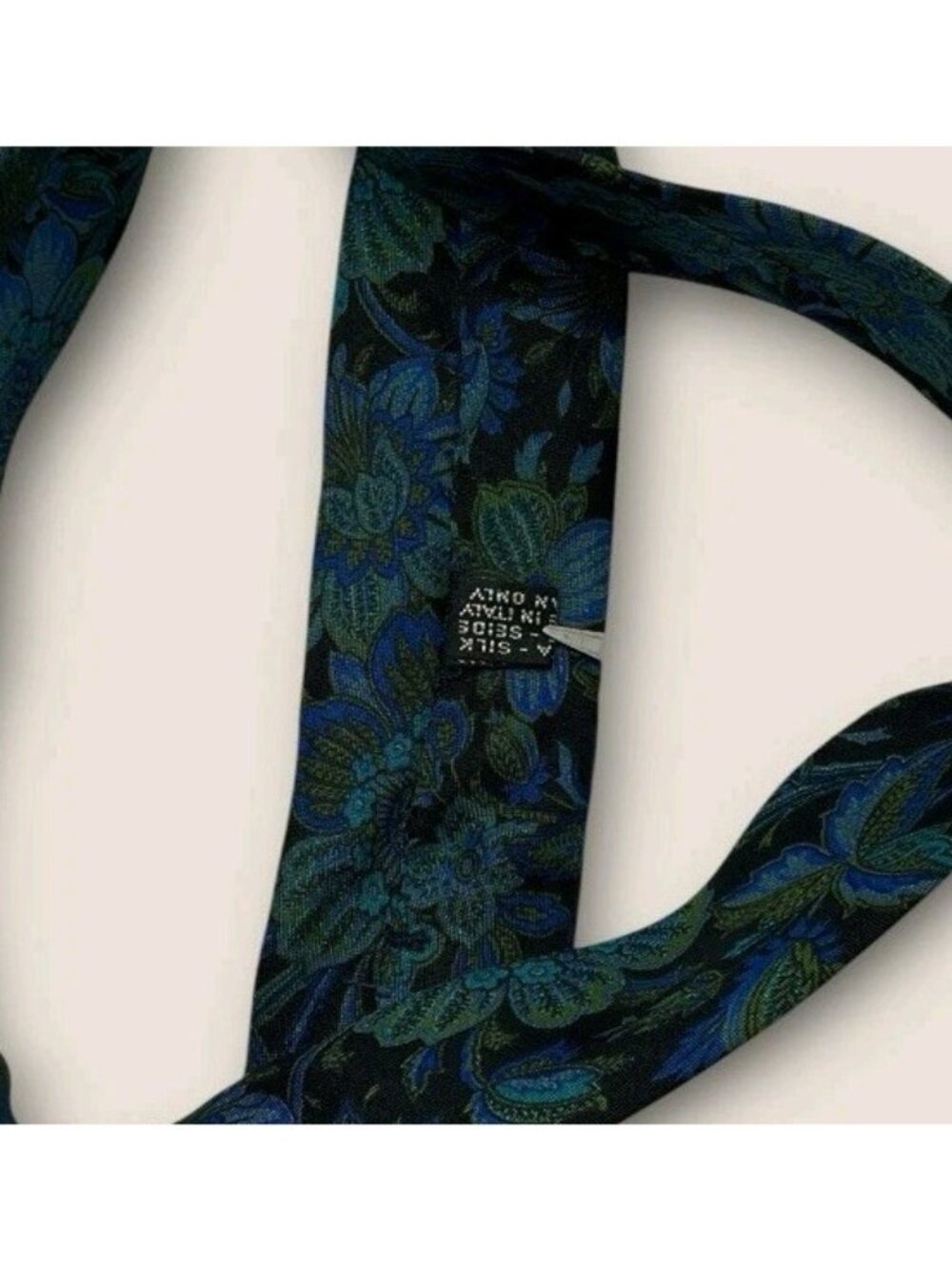 KENZO VINTAGE Silk Tie ITALY Black Blue Green Floral Bird W:3.2" EUC - Picture 4 of 6